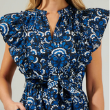 NAVY FLORAL RUFFLE MINI DRESS