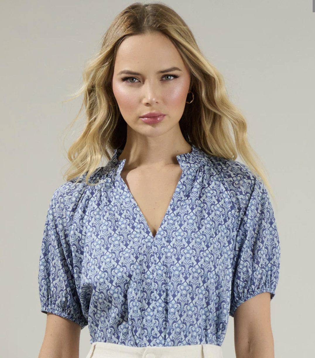 LENA FLORAL SPLIT NECK TOP