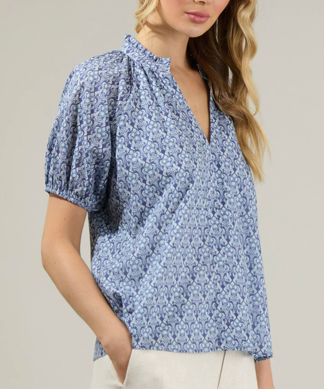 LENA FLORAL SPLIT NECK TOP
