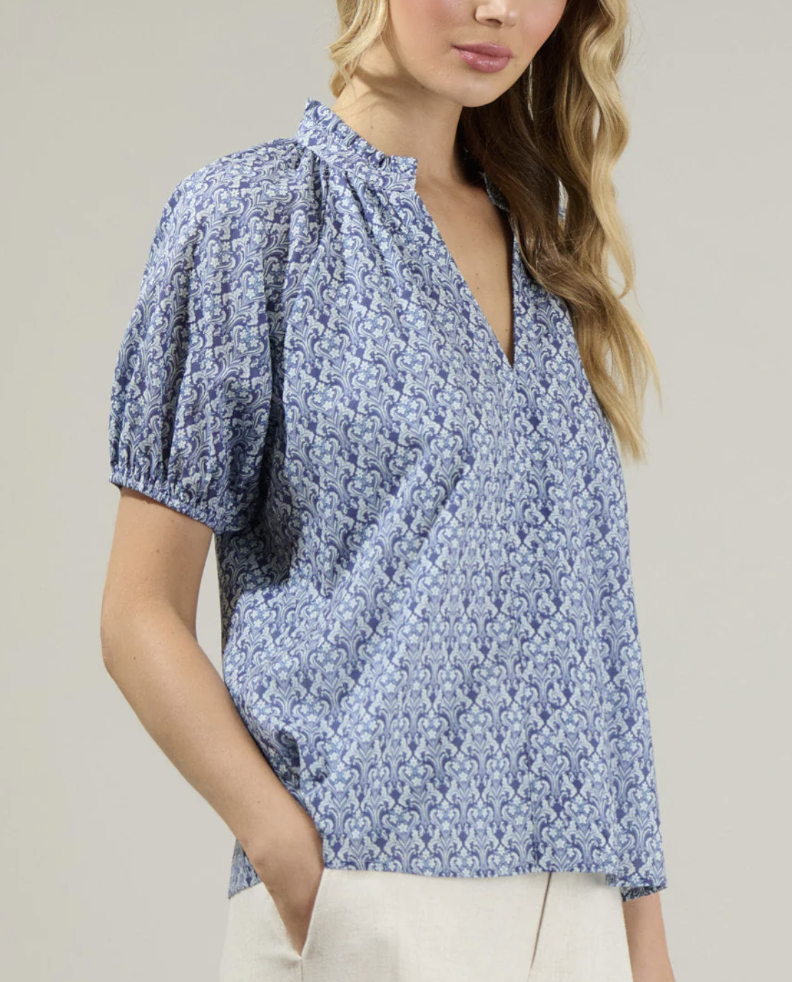 LENA FLORAL SPLIT NECK TOP