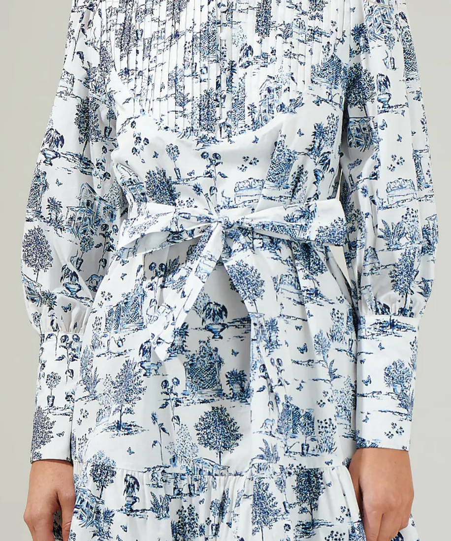TOILE PINTUCK LSLV MINI DRESS