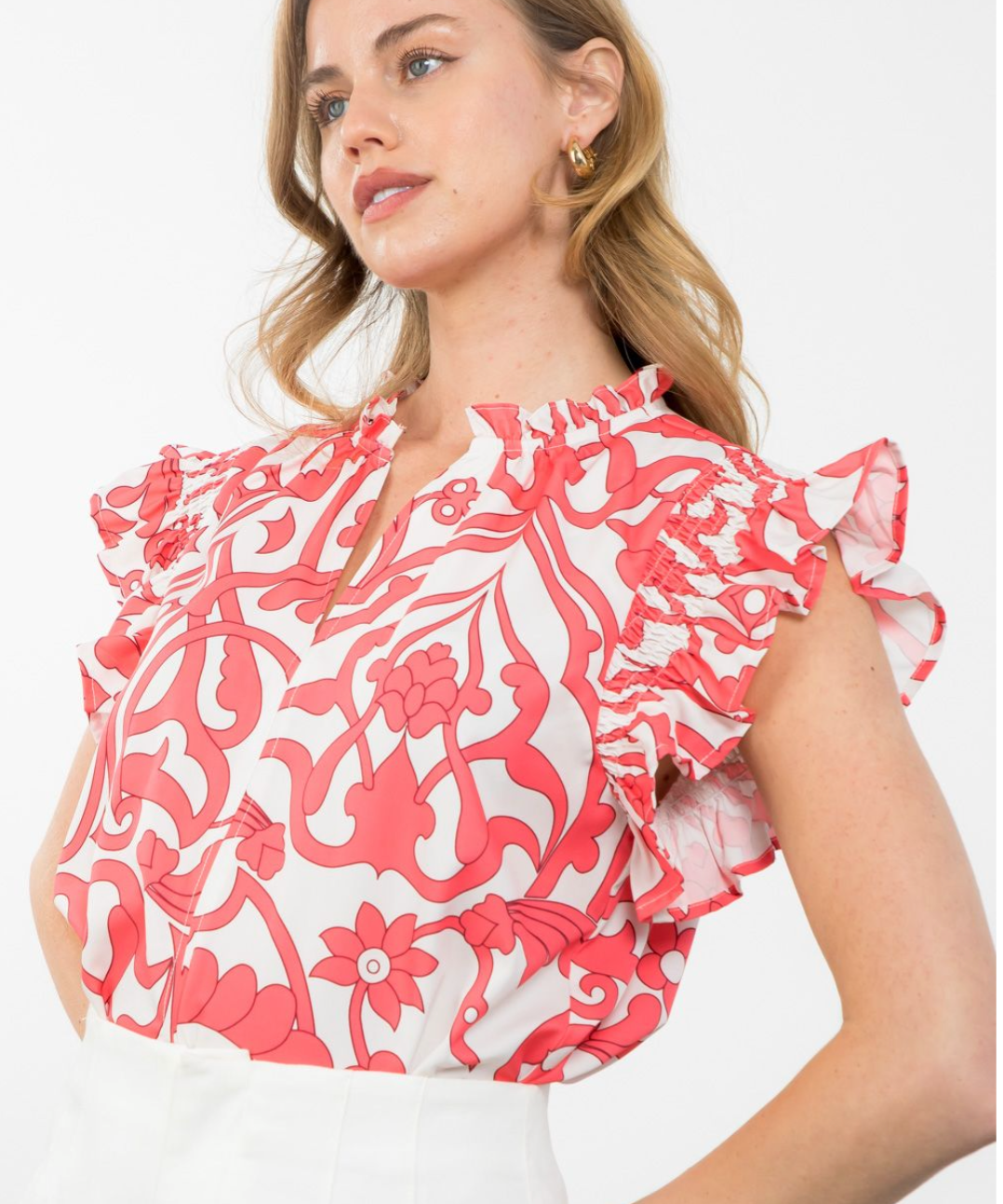 FLUTTER SLEEVE SMOCKED TOP