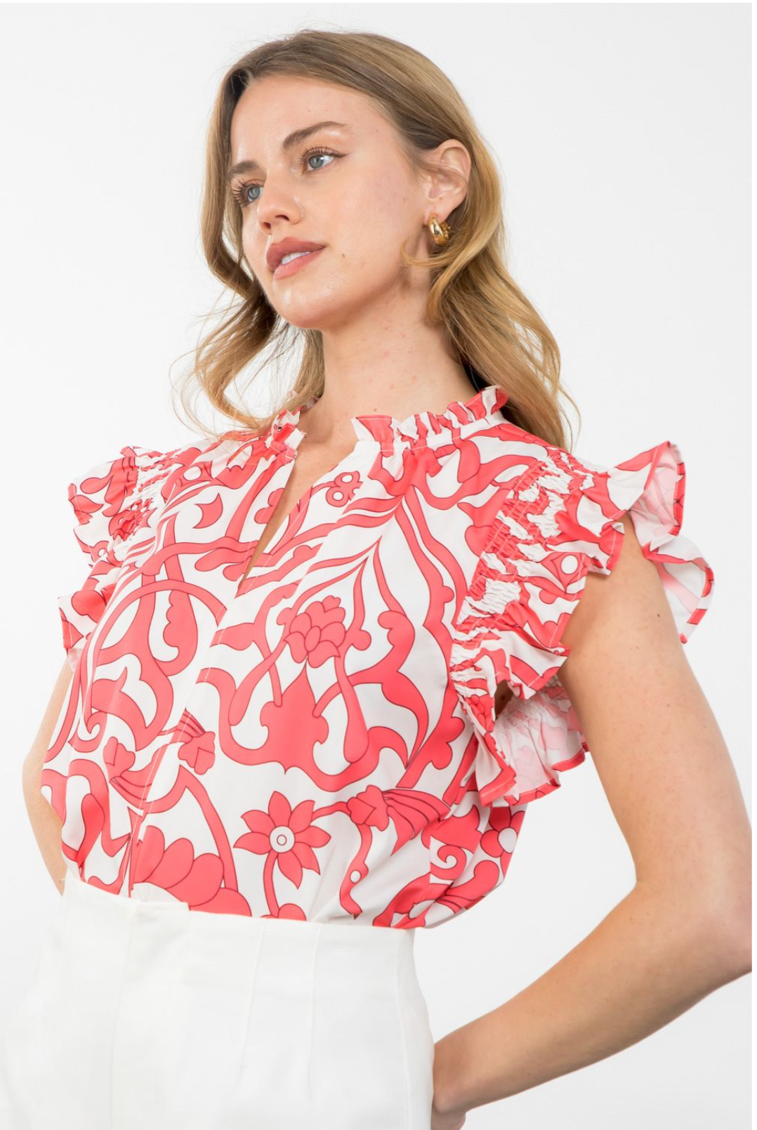 FLUTTER SLEEVE SMOCKED TOP