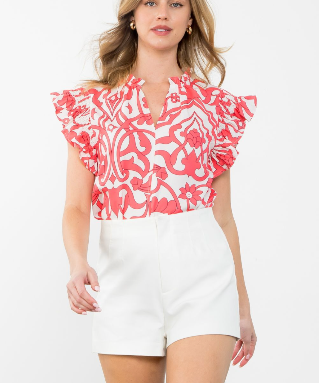 FLUTTER SLEEVE SMOCKED TOP