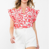 FLUTTER SLEEVE SMOCKED TOP