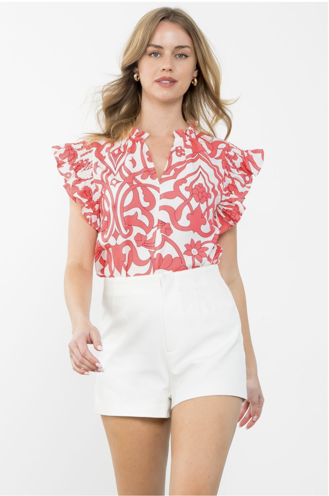 FLUTTER SLEEVE SMOCKED TOP