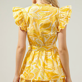 YELLOW WHITE SSLV TIERED MINI DRESS