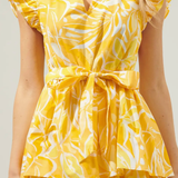 YELLOW WHITE SSLV TIERED MINI DRESS