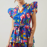 FLORAL STROKES TIERED MINI DRESS