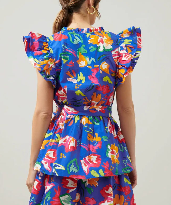 FLORAL STROKES TIERED MINI DRESS