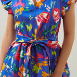 FLORAL STROKES TIERED MINI DRESS
