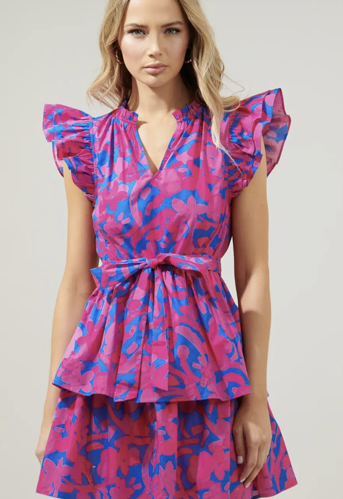 HOT PINK AND COBALT TIERED MINI