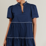 NAVY WITH WHITE PIPING SHIFT MINI DRESS