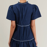 NAVY WITH WHITE PIPING SHIFT MINI DRESS