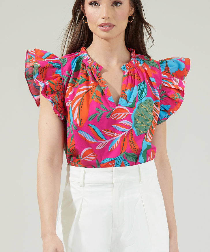 VNECK RUFFLE CAP SLEEVE BLOUSE (last one)
