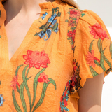 ORANGE PUFF SLEEVE FLORAL TOP