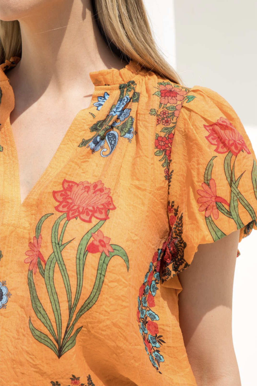 ORANGE PUFF SLEEVE FLORAL TOP