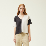 TWO TONED LINEN BLOUSE