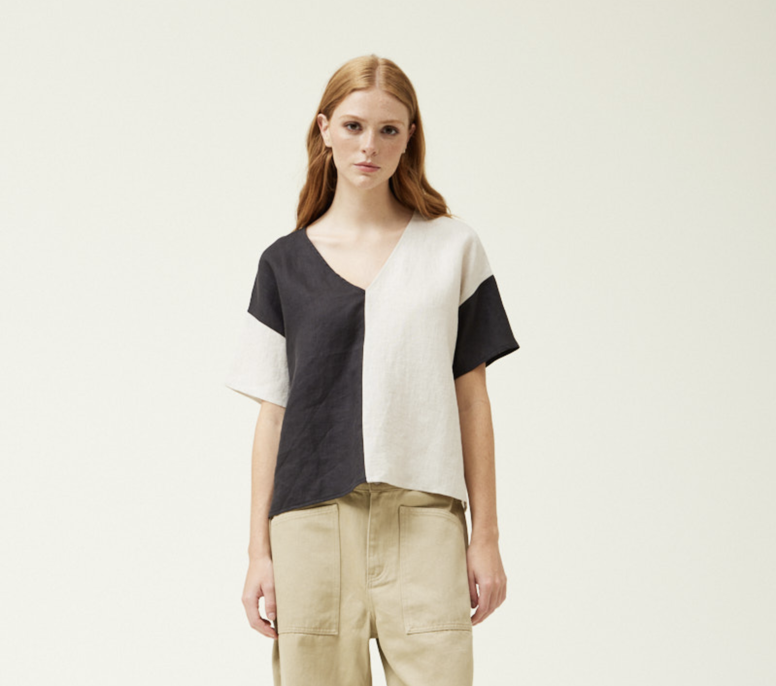 TWO TONED LINEN BLOUSE