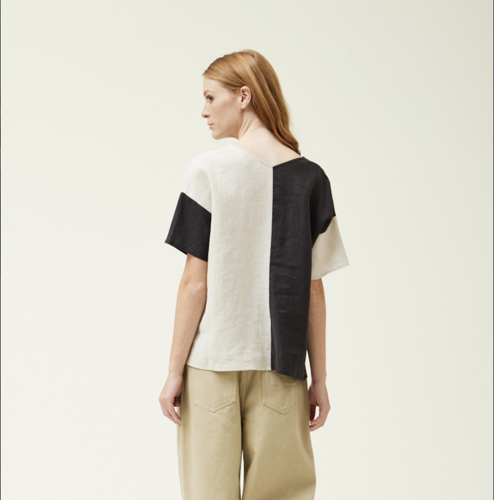 TWO TONED LINEN BLOUSE