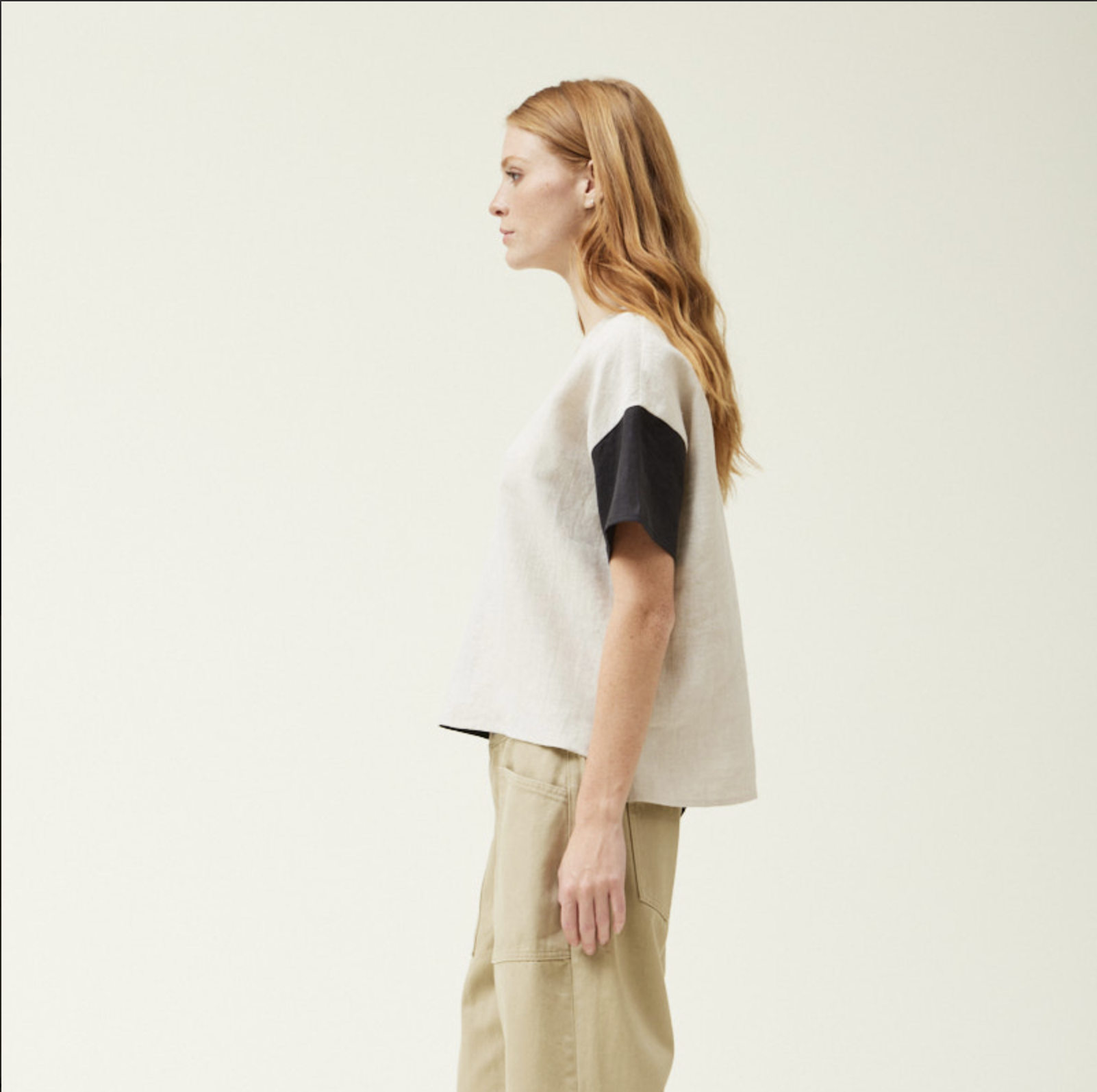 TWO TONED LINEN BLOUSE