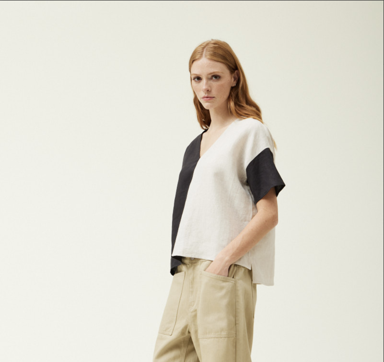 TWO TONED LINEN BLOUSE
