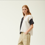 TWO TONED LINEN BLOUSE