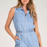 SLVLESS ZIPPER FRONT ELASTIC WAIST ROMPER