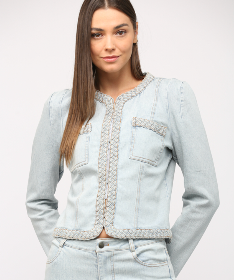 BRAIDED TRIM JEAN JACKET