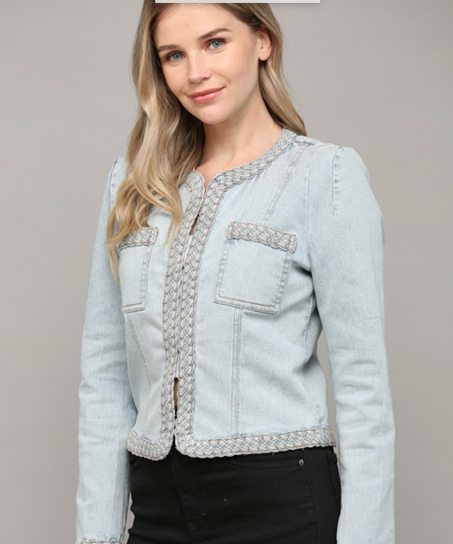 BRAIDED TRIM JEAN JACKET