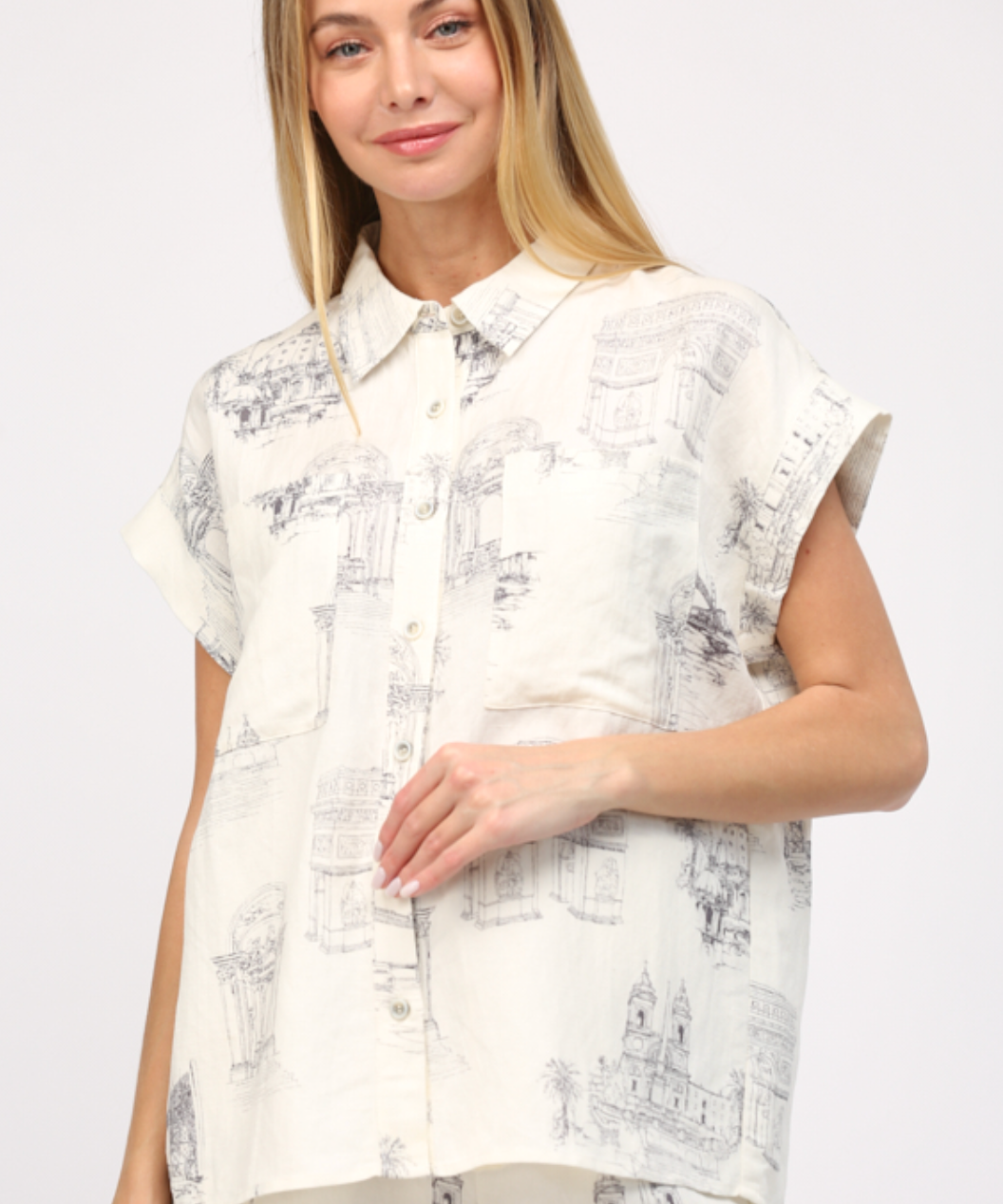 SCENIC PRINT LINEN TOP