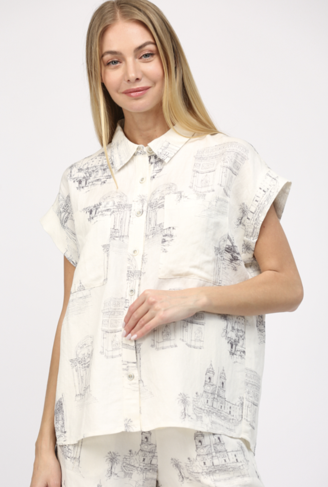 SCENIC PRINT LINEN TOP