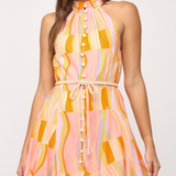 PRINTED VOILE HALTER DRESS