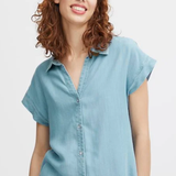 SSLV DENIM BUTTON DOWN BLOUSE