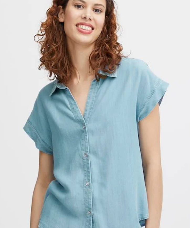 SSLV DENIM BUTTON DOWN BLOUSE
