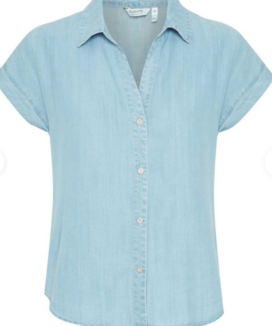 SSLV DENIM BUTTON DOWN BLOUSE