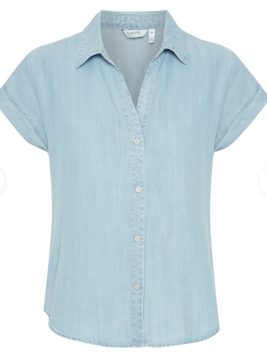 SSLV DENIM BUTTON DOWN BLOUSE