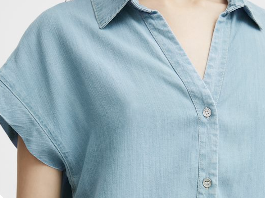 SSLV DENIM BUTTON DOWN BLOUSE