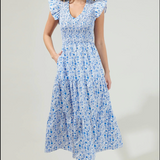 SUNFIRE SMOCKED TIERED MIDI DRESS