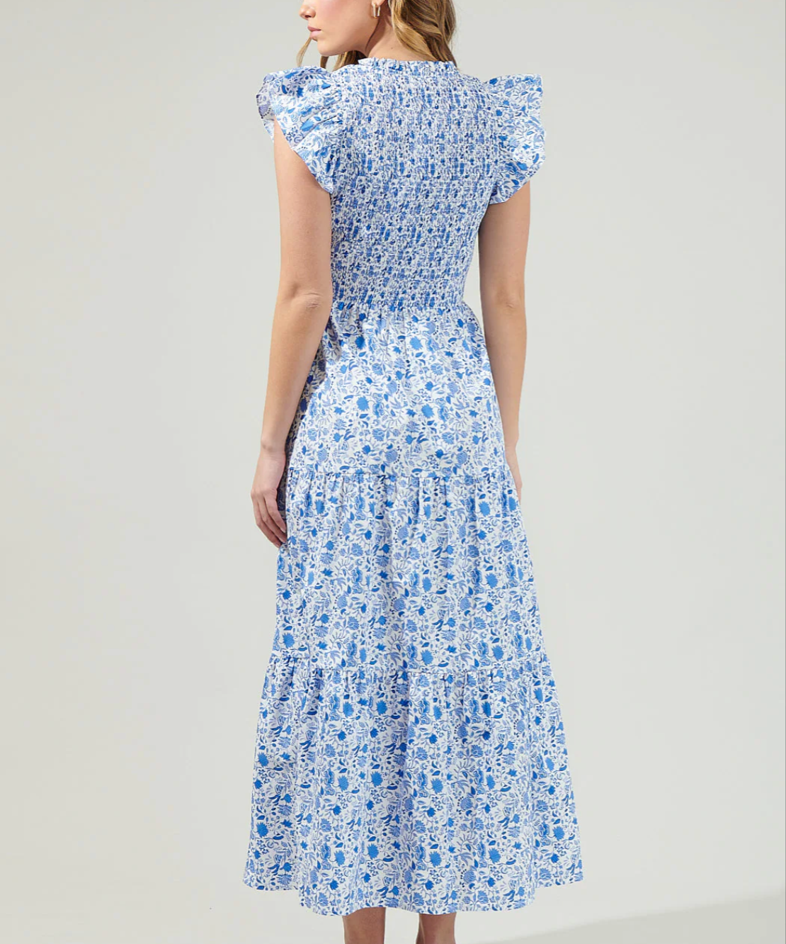 SUNFIRE SMOCKED TIERED MIDI DRESS
