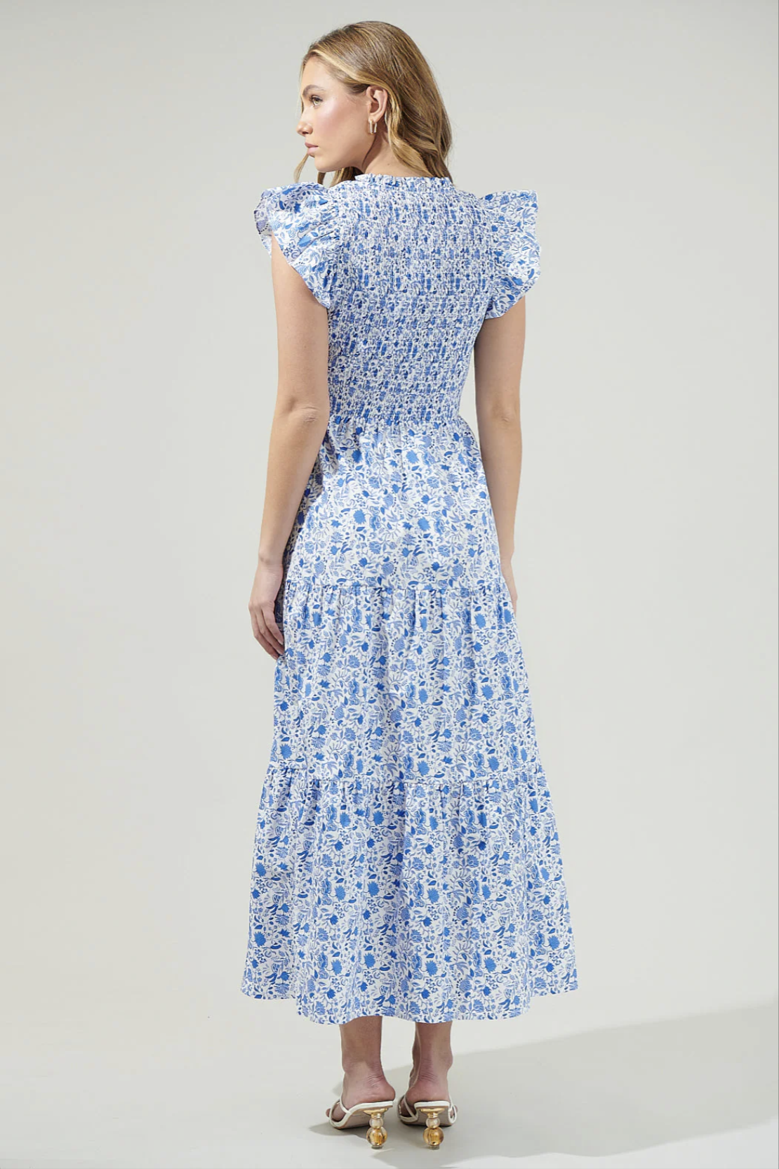 SUNFIRE SMOCKED TIERED MIDI DRESS