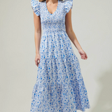 SUNFIRE SMOCKED TIERED MIDI DRESS