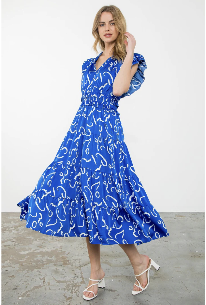 SILKY TIERED FLUTTER MAXI DRESS