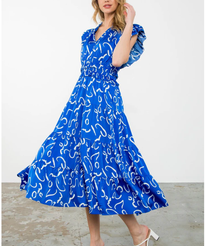 SILKY TIERED FLUTTER MAXI DRESS