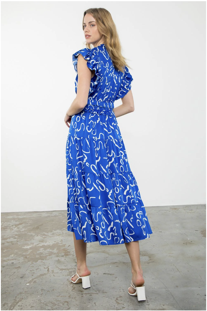 SILKY TIERED FLUTTER MAXI DRESS