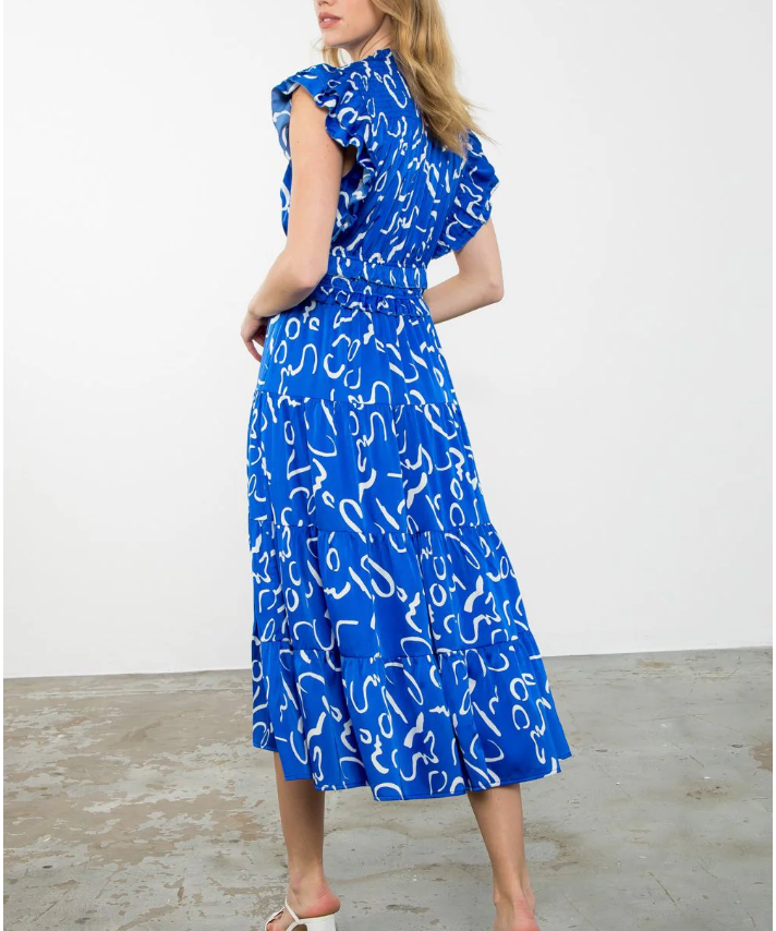 SILKY TIERED FLUTTER MAXI DRESS