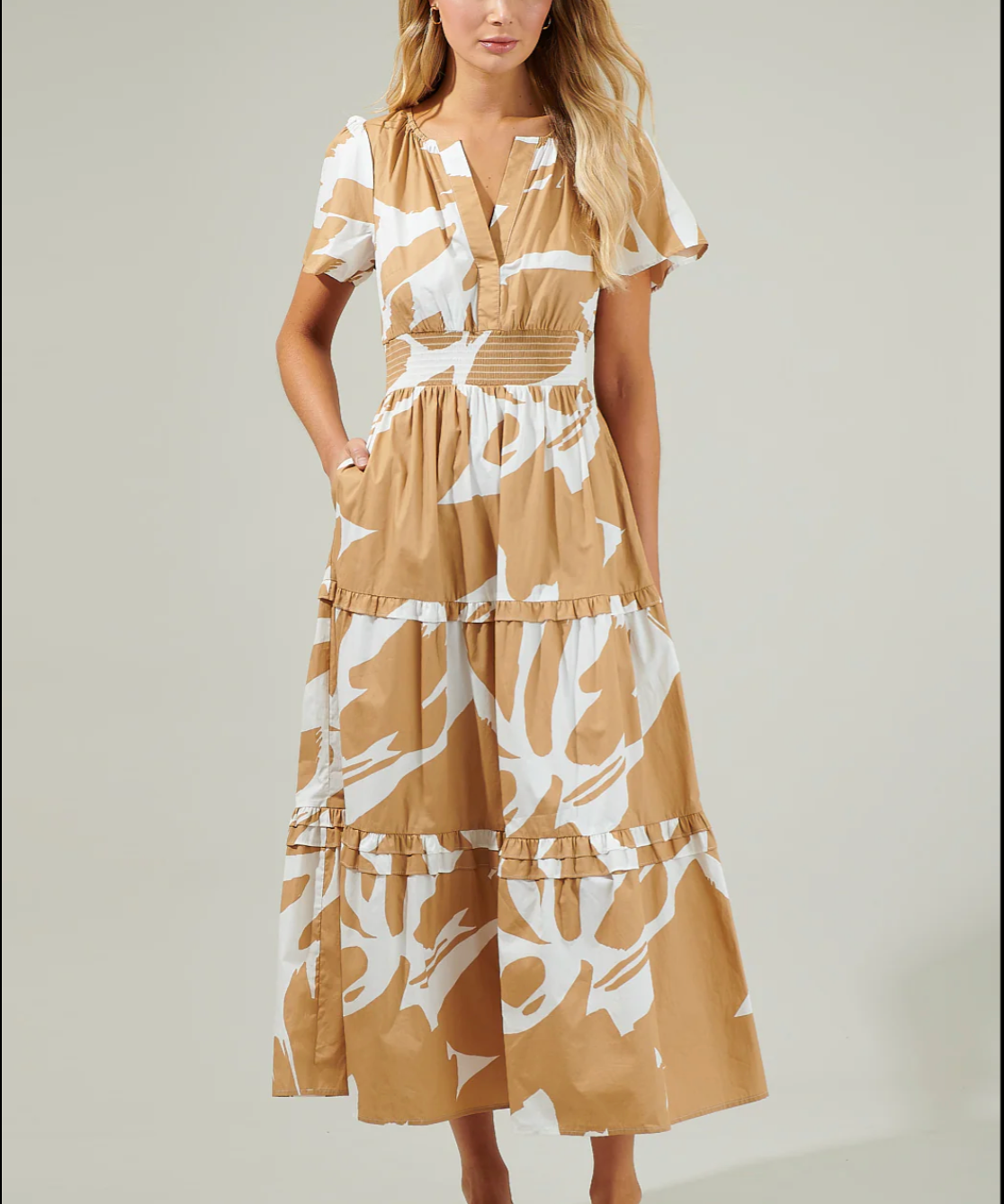 ABSTRACT TIERED MIDI DRESS