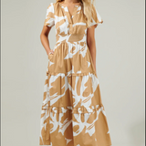 ABSTRACT TIERED MIDI DRESS