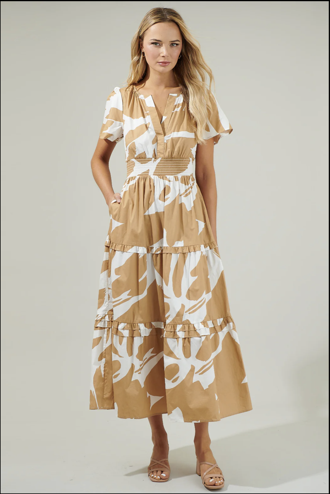 ABSTRACT TIERED MIDI DRESS