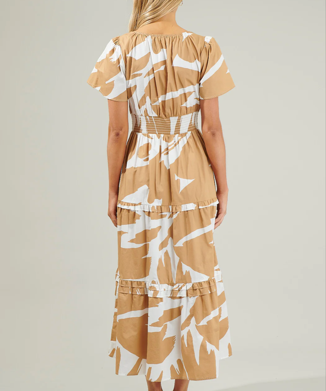 ABSTRACT TIERED MIDI DRESS